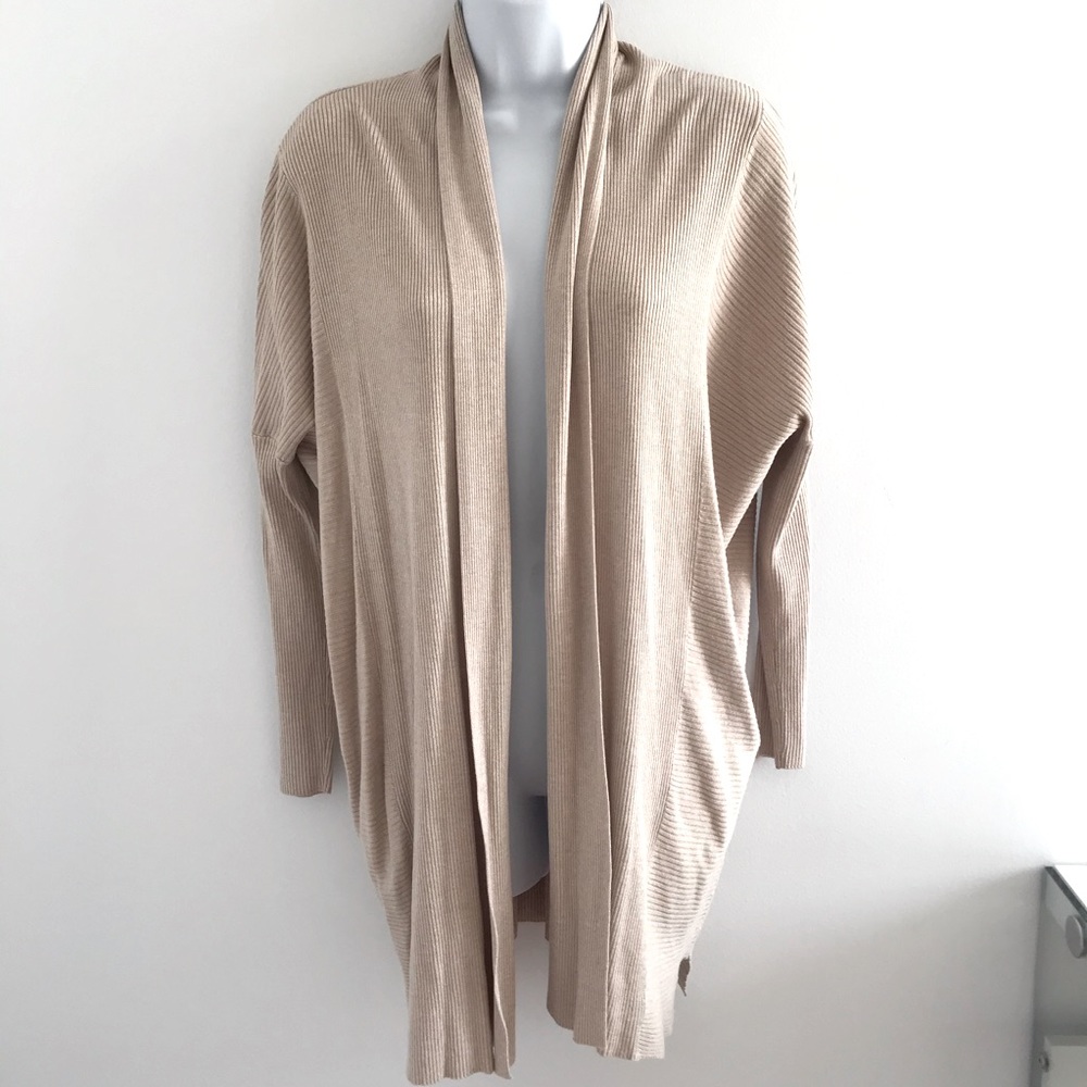 Suzy Sheir Oversized Cream Ribbed Spring Cardigan Sweater Tunic